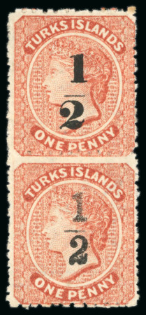 Stamp of Turks and Caicos Islands 1881 1/2 on 1d dull red, mint & mint nh, vertical pair