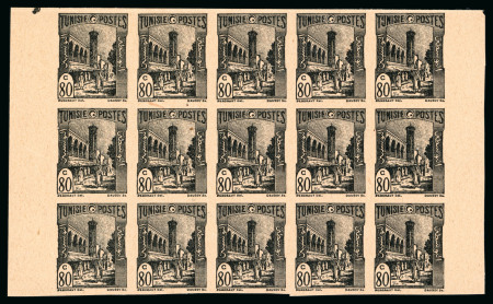 Stamp of Colonies françaises » Tunisie 1945, Bloc de 15 du tirage spécial (morasse) Y&T n°303