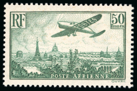 Stamp of France » Poste Aérienne 1936, Avion survolant Paris, timbre Y&T PA 14b 50 francs