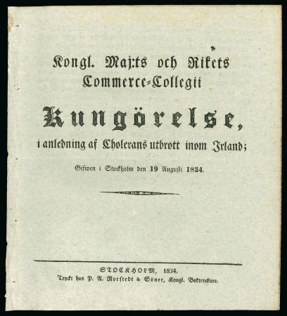Stamp of Ireland » Pre-Stamp Postal History 1834 Swedish Board of Trade Notice of Cholera outbreak