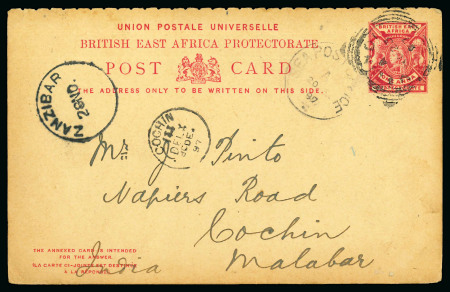 Stamp of Kenya, Uganda and Tanganyika » British East Africa Melindi: 1897 (Nov 23) 1a postal stationery card sent to India