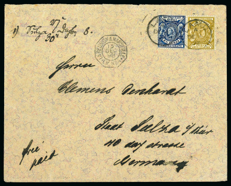 Stamp of Kenya, Uganda and Tanganyika » British East Africa Lamu: 1898-1900 trio of covers/cards incl. 1898 "Denhardt" cover at triple rate to Germany with 1896-1901 5a and 2 1/2a