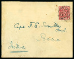 Stamp of Kenya, Uganda and Tanganyika » British East Africa Kismayu: 1901 (Feb 24) Envelope to India with 1896-1901 1a tied by "KISMAYU / E.A. PROTECTORATE" hatched circle ds