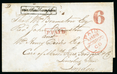 Stamp of Hong Kong 1858 (Jun 23) Entire from Macao to England, sent via Hong Kong showing framed "P.Paid" hs 