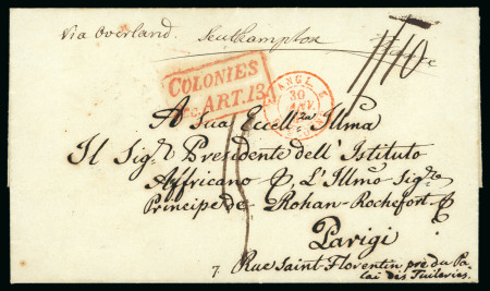 Stamp of Hong Kong 1846 (Nov 28) Entire from Huguan, China, sent to Italy with "Colonies / & c. Art.13" Anglo-French accountancy hs