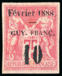 Stamp of Colonies françaises » Guyane française 1886-1888, Lot de 5 timbres avec n°1 variété f partiellement