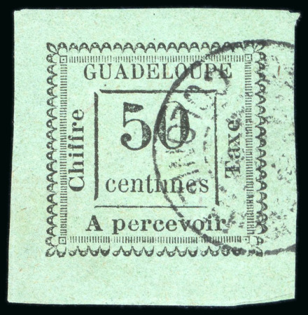 Stamp of Colonies françaises » Guadeloupe 1884, Taxe n°12a vert-bleu O, cote Y&T 1'500€, signé