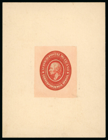 Stamp of Mexico 1884-1893 Official scarlet, sunken die proof on card,