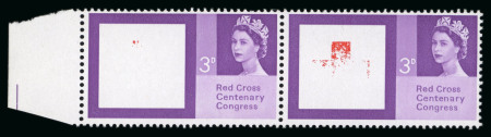 Stamp of Great Britain » Queen Elizabeth II 1963 Red Cross 3d mint n.h. left marginal pair with red almost completely omitted on left stamp and mostly omitted on right stamp