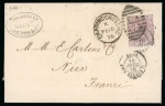 Stamp of Great Britain » 1855-1900 Surface Printed » 1873-80 Large Coloured Corner Letters 1873-80 2 1/2d rosy mauve pl.2 on blued paper, tied to 1876 (Feb 15) entire to France by Charing Cross "CX / 7" duplex