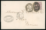 Stamp of Great Britain » 1855-1900 Surface Printed » 1873-80 Large Coloured Corner Letters 1873-80 2 1/2d rosy mauve pl.2 on blued paper, tied to 1876 (Feb 21) entire to France by Charing Cross "CX / 7" duplex