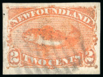Stamp of Canada » Newfoundland 1887 2c orange-vermilion imperforate, cancelled by black barred circle, described as a remainder