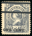 Stamp of Canada » Newfoundland 1897 1c on 3c grey-purple with misplaced surcharge downwards (type 36), mint