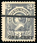 Stamp of Canada » Newfoundland 1897 1c on 3c grey-purple with misplaced surcharge
