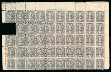 Stamp of Canada » Newfoundland 1890 3c deep slate on red tinted paper in unused top marginal block of 49