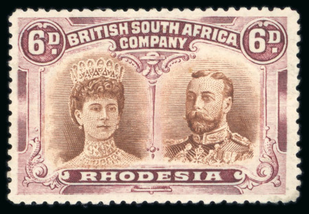 Stamp of Rhodesia 1910-13 Double Heads 6d bright Chestnut and mauve, perf. 14, mint l.h.