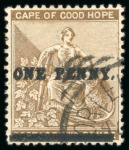 Stamp of South Africa » Cape of Good Hope 1893 1d on 2d bistre with double surcharge variety, neatly used