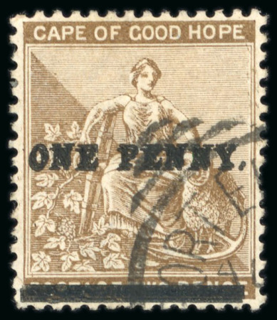 Stamp of South Africa » Cape of Good Hope 1893 1d on 2d bistre with double surcharge variety, neatly used