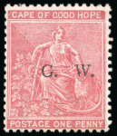 Stamp of South Africa » Griqualand West 1877 1d carmine-red, wmk CC, perf.14, without frame line, with type 1 "G.W." overprint