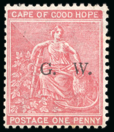 Stamp of South Africa » Griqualand West 1877 1d carmine-red, wmk CC, perf.14, without frame line, with type 1 "G.W." overprint