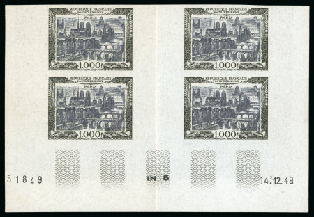 Stamp of France » Poste Aérienne 1950, Bloc de 4 bas de feuille Vue de Paris 1000 francs
