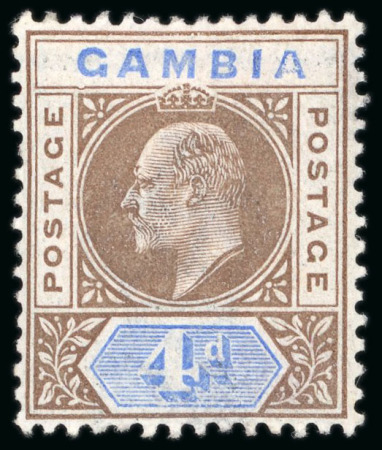 Stamp of Gambia 1902-05 4d brown & ultramarine with variety dented frame, mint