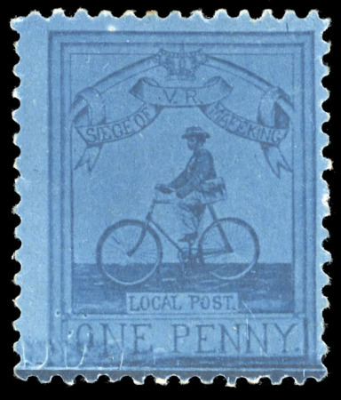 Stamp of South Africa » Mafeking 1900 Major Goodyear 3d deep blue on blue mint og showing variety broken value tablet at foot