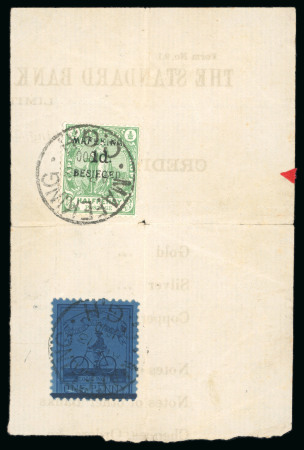 Stamp of South Africa » Mafeking 1900 Cape of Good Hope 1d on 1/2d "Standing Hope" and 1900 1d deep blue Major Goodyear both tied to piece