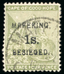 Stamp of South Africa » Mafeking 1900 COGH 1d on 1/2d & 3d on 1d "Standing Hope" mint & unused respectively, and "Seated Hope" 6d on 3d and 1s on 4d used 