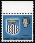 Stamp of Northern Rhodesia 1963 Arms 20s blue with value omitted variety, mint n.h. top marginal