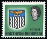 Stamp of Northern Rhodesia 1963 Arms 20s blue with value omitted variety, mint n.h. top marginal