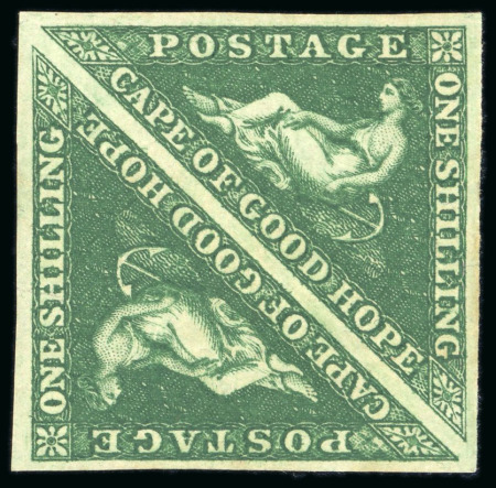 Stamp of South Africa » Cape of Good Hope 1855-63 1s deep dark green pair, mint o.g.