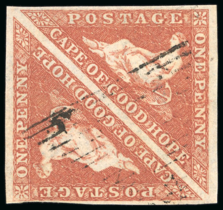 Stamp of South Africa » Cape of Good Hope 1853 1d brick-red on slightly blued paper in used pair