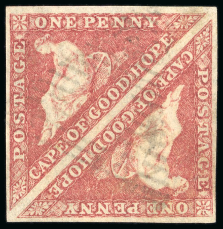 Stamp of South Africa » Cape of Good Hope 1855-63 1d rose in used pair, with fine to good margins, light triangular cancel