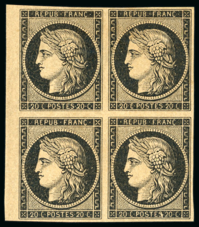 Stamp of France » Type Cérès de 1849-1850 1849, Bloc de 4 Cérès 20 centimes noir sur jaune