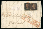 Stamp of Great Britain » 1840 1d Black and 1d Red plates 1a to 11 1840 (Nov 16) Entire from London to Havant with two 1d black pl.8 and "POSTED AFTER..." hs