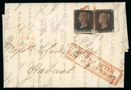 Stamp of Great Britain » 1840 1d Black and 1d Red plates 1a to 11 1840 (Nov 16) Entire from London to Havant with two 1d black pl.8 and "POSTED AFTER..." hs