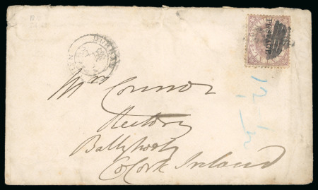 Stamp of South Africa » Natal 1873 1s brownish purple with overprint 'POSTAGE' as single franking