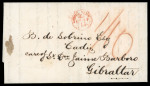 Stamp of Hong Kong 1859 (Nov 14) Entire from Hong Kong to forwarding agent in GIBRALTAR and then on to Cadiz, Spain