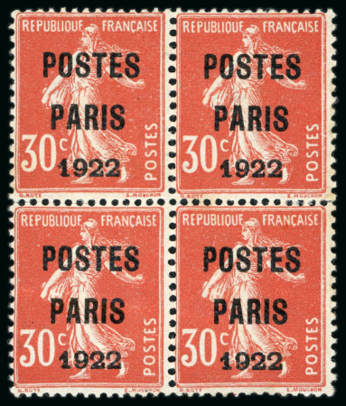 Stamp of France » Préoblitérés 1922, Bloc de 4 Type Semeuse camée 30 centimes rouge