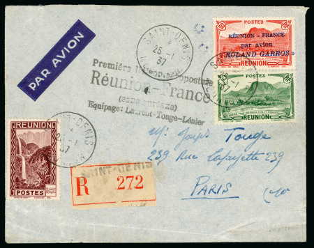 Stamp of Colonies françaises » Réunion 1937, Lettre de Saint Denis Y&T PA 1 surchargé "Roland