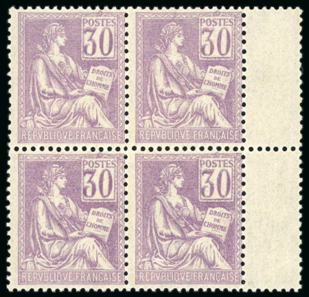 Stamp of France » Émissions à partir de 1900 1900-1901, Bloc de 4 Type Mouchon 30 centimes violet