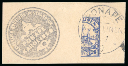 Stamp of Germany » German Colonies » Caroline Islands 1910 20pf Ponape bisect tied to piece by cds with intaglio seal struck adjacent