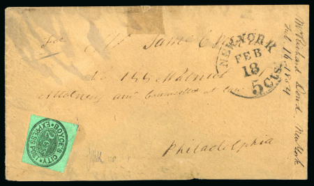 Stamp of United States » Local Stamps 1852 Boyce's City Express Post, New York N.Y., 2c black on green glazed paper, on cover