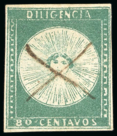 Stamp of Large Lots and Collections Uruguay: 1856-60, Album page with four 1856 Diligencia 60c with three unused and one used