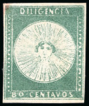 Stamp of Large Lots and Collections Uruguay: 1856-60, Album page with four 1856 Diligencia 60c with three unused and one used