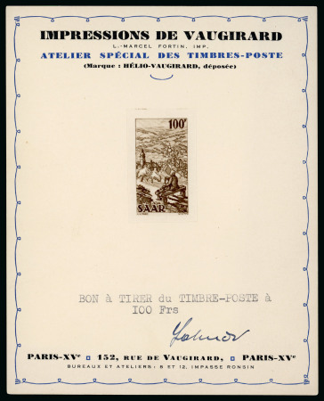Stamp of Germany » Plebiscite Areas » Saar 1949-50 Set of 8 imperforate, gummed stamps, hinged on 8 cardboard sheets from the printers "Helio-Vaugirard"