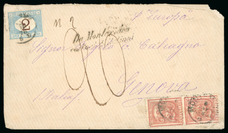 Stamp of Uruguay 1876 (May 8) Envelope to Italy with "Da Montevideo / Coi Postali Italian" hs, underpaid with 2L postage due 
