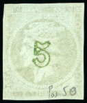 Stamp of Greece » Large Hermes Heads » 1871-76 Meshed paper issue 5L sage green, unused, close to clear margins, showing