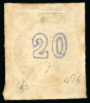 Stamp of Greece » Large Hermes Heads » 1875-80 Printed on cream paper with figures at back 20L Ultramarine, used, good even margins, showing quadrillé